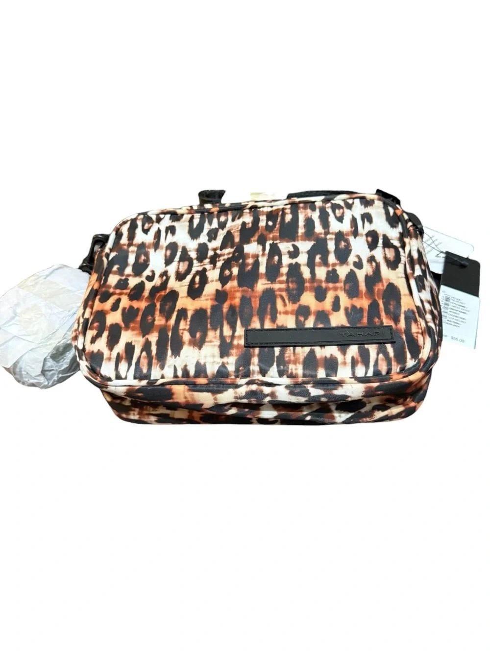 Tahari Monroe Leopard Camera Crossbody Bag NWT w/ Black Round Coin Pouch